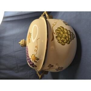 Vintage Porcelain Casserole Brass Handles Villa Grande Tabletops Unlimited
